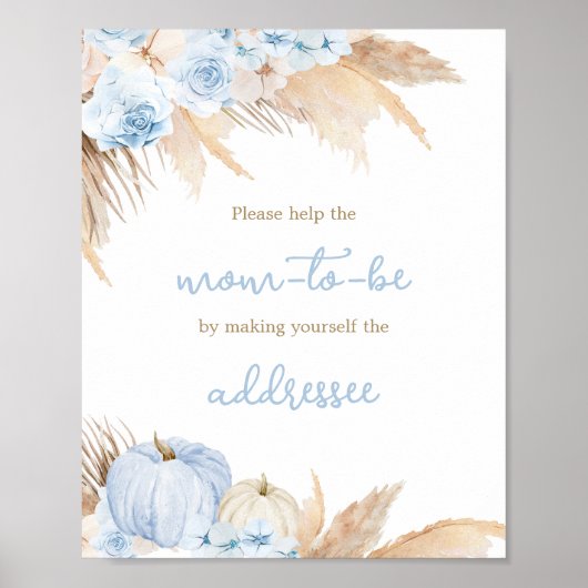 Blauw Boho pompoen Baby shower Envelope Station Poster (Voorkant)