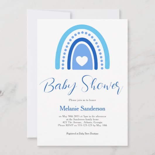 Blauw Boho Regenboog Baby Shower Kaart (Voorkant)
