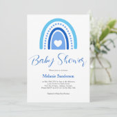 Blauw Boho Regenboog Baby Shower Kaart (Staand voorkant)