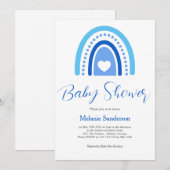 Blauw Boho Regenboog Baby Shower Kaart (Voorkant / Achterkant)