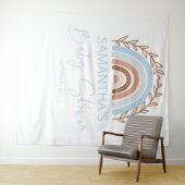 Blauw Boho Regenboog Baby Shower Terracotta Wandkleed (In Situ (horizontaal))