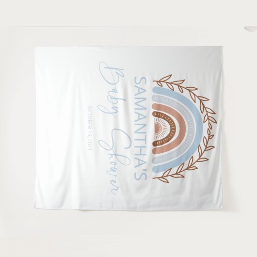 Blauw Boho Regenboog Baby Shower Terracotta Wandkleed (Voorkant (horizontaal))