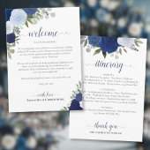 Blauw Boho Rozen Bruiloft Welkom & Reisprogramma Programmakaart