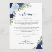 Blauw Boho Rozen Bruiloft Welkom & Reisprogramma Programmakaart (Voorkant)