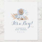 Blauw Boho Teddybeer Jongens Baby Shower Wijnlabel Wijn Etiket (Enkel label)