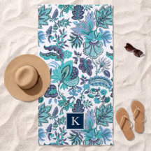 Blauw Boho Vintage Bloem Monogram