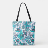 Blauw Boho Vintage Bloem Monogram Tote Bag (Achterkant)