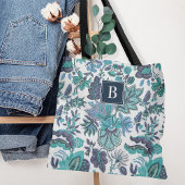 Blauw Boho Vintage Bloem Monogram Tote Bag