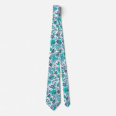 Blauw Boho Vintage Bloemendessin Stropdas (Voorkant)