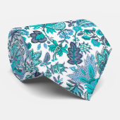 Blauw Boho Vintage Bloemendessin Stropdas (Opgerold)