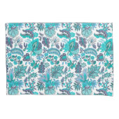 Blauw Boho Vintage Bloemendruk Kussensloop (Voorkant)