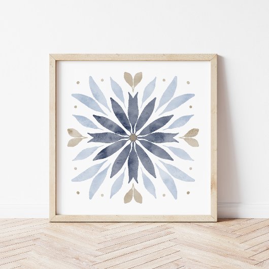 Blauw Boho Waterverf Mandala Kunst Poster