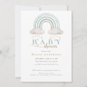 Blauw Boho Waterverf Regenboog Jongens Baby Shower Kaart