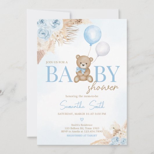 Blauw Boho We Can Bearly Wait Baby Shower  Kaart (Voorkant)
