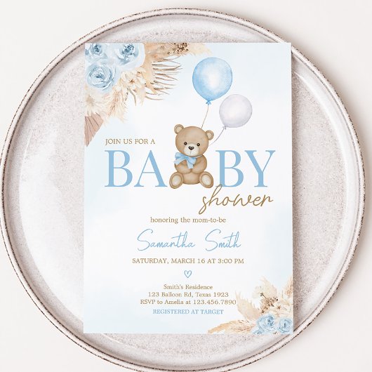 Blauw Boho We Can Bearly Wait Baby Shower  Kaart