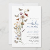 Blauw Boho Wilde Bloem Baby Brunch Kaart (Voorkant)