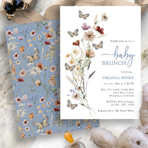 Blauw Boho Wilde Bloem Baby Brunch Kaart