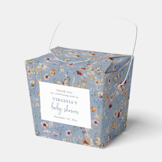 Blauw Boho Wilde Bloem Baby Shower Bedankdoosjes (Voorkant Zijde)