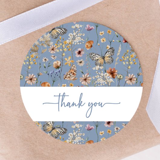 Blauw Boho Wilde Bloem Baby Shower Sticker