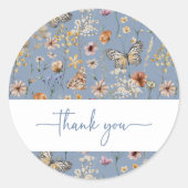 Blauw Boho Wilde Bloem Baby Shower Sticker (Voorkant)