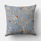 Blauw Boho Wilde Bloem Baby Statistieken Kussen (Achterkant)