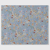 Blauw Boho Wilde Bloem Cadeaupapier (Vlak)