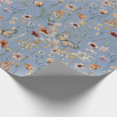 Blauw Boho Wilde Bloem Cadeaupapier (Hoek)
