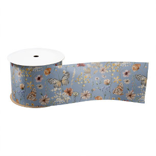 Blauw Boho Wilde Bloem Satijnen Lint