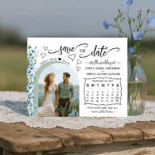 Blauw Boho Wildflower Foto & Agenda Huwelijk Save The Date