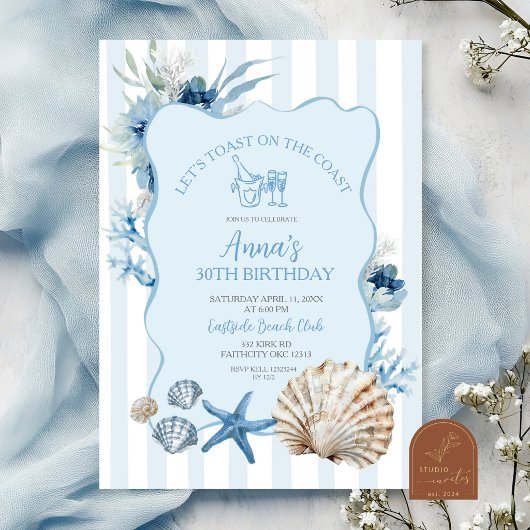 Blauw Boho Zomer Kust Verjaardagsfeest Uitnodiging