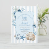 Blauw Boho Zomer Kust Verjaardagsfeest Uitnodiging (Staand voorkant)
