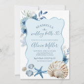 Blauw Boho Zomer Strand Bruidsfeest Uitnodiging (Voorkant)