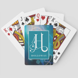 Blauw Bokeh Achtergrond H Monogram, Personaliseer Pokerkaarten