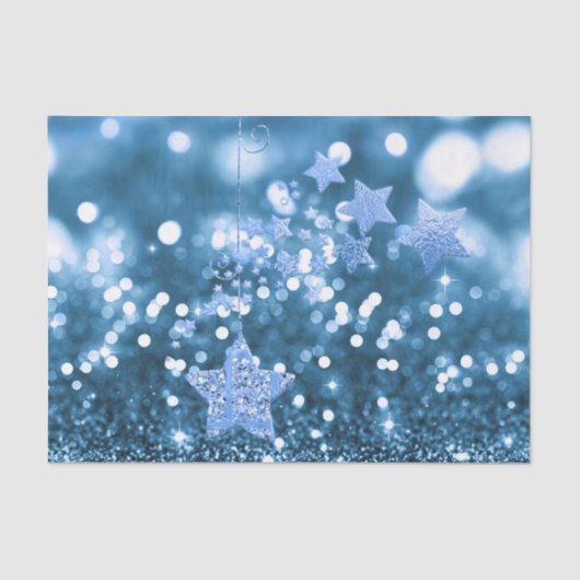 Blauw Bokeh Faux Glitter & Sterren Tissue Papier (Voorkant)
