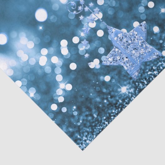 Blauw Bokeh Faux Glitter & Sterren Tissue Papier (Detail)