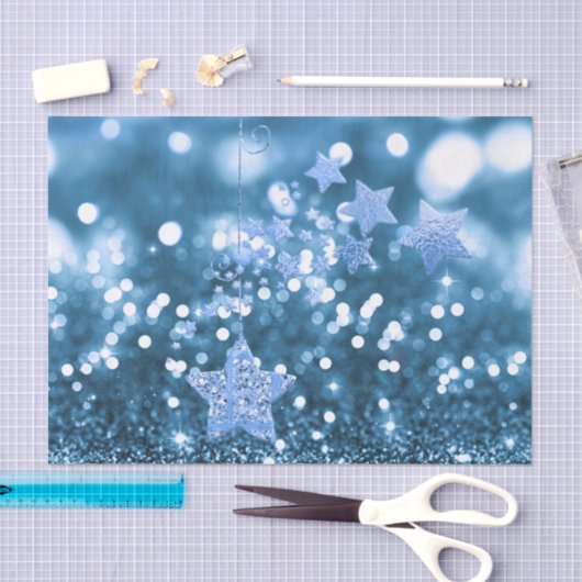 Blauw Bokeh Faux Glitter & Sterren Tissue Papier (Craft)