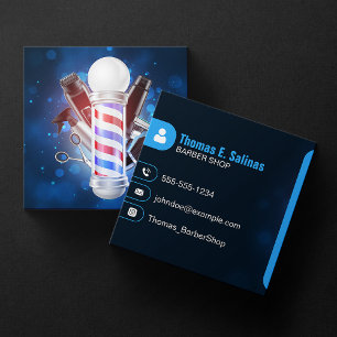 Blauw Bokeh Kapper Winkel Paal Kapsalon Schaar Vierkante Visitekaartje