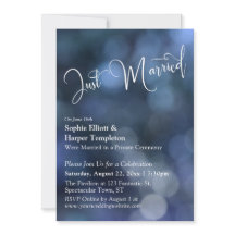 Blauw Bokeh Licht & "Just getrouwd" Typografie