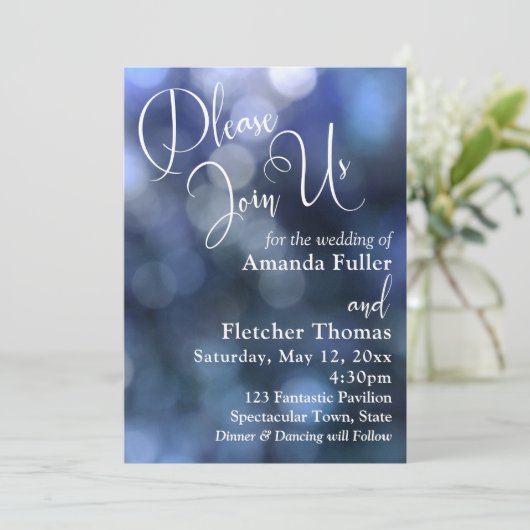 Blauw Bokeh Licht & Typografie 32 Bruiloft 2 Kaart (Staand voorkant)