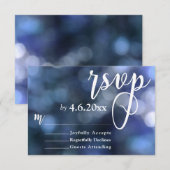 Blauw Bokeh Licht & Typografie 32 Bruiloft RSVP Kaartje (Voorkant / Achterkant)