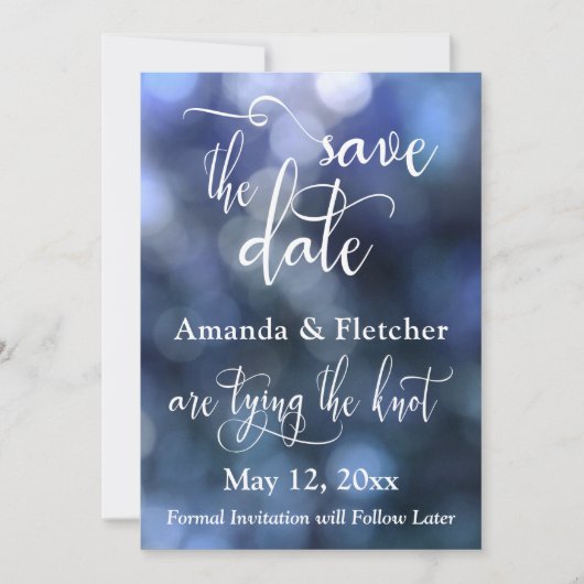 Blauw Bokeh Licht & Typografie 32, Save the Date (Voorkant)