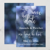 Blauw Bokeh Licht & Typografie 32, Save the Date (Voorkant / Achterkant)