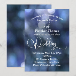 Blauw Bokeh Licht & Typografie 32 Trouwen 3 Kaart