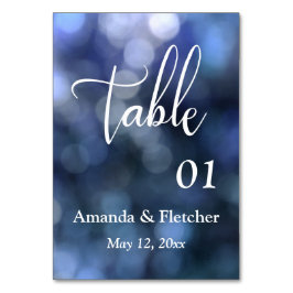 Blauw Bokeh Licht & Typografie Tafelnummerkaart Kaart