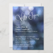 Blauw Bokeh Licht & "We Eloped" Typografie Kaart (Voorkant)