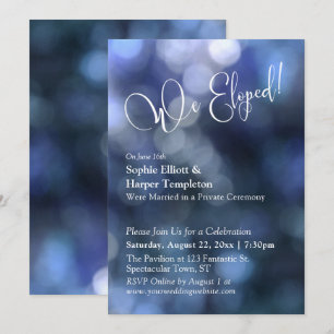 Blauw Bokeh Licht & "We Eloped" Typografie Kaart