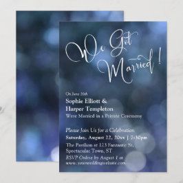 Blauw Bokeh Licht & "We Got Married" Typografie Kaart