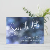 Blauw Bokeh, Moderne Calligrafie voor Opslagberich Save The Date (Staand voorkant)