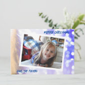 Blauw Bokeh Wit Kerstboom Foto Vakantie Feestdagenkaart (Staand voorkant)