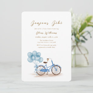 Blauw Bonjour Bébé Ballon Fiets Baby shower Kaart